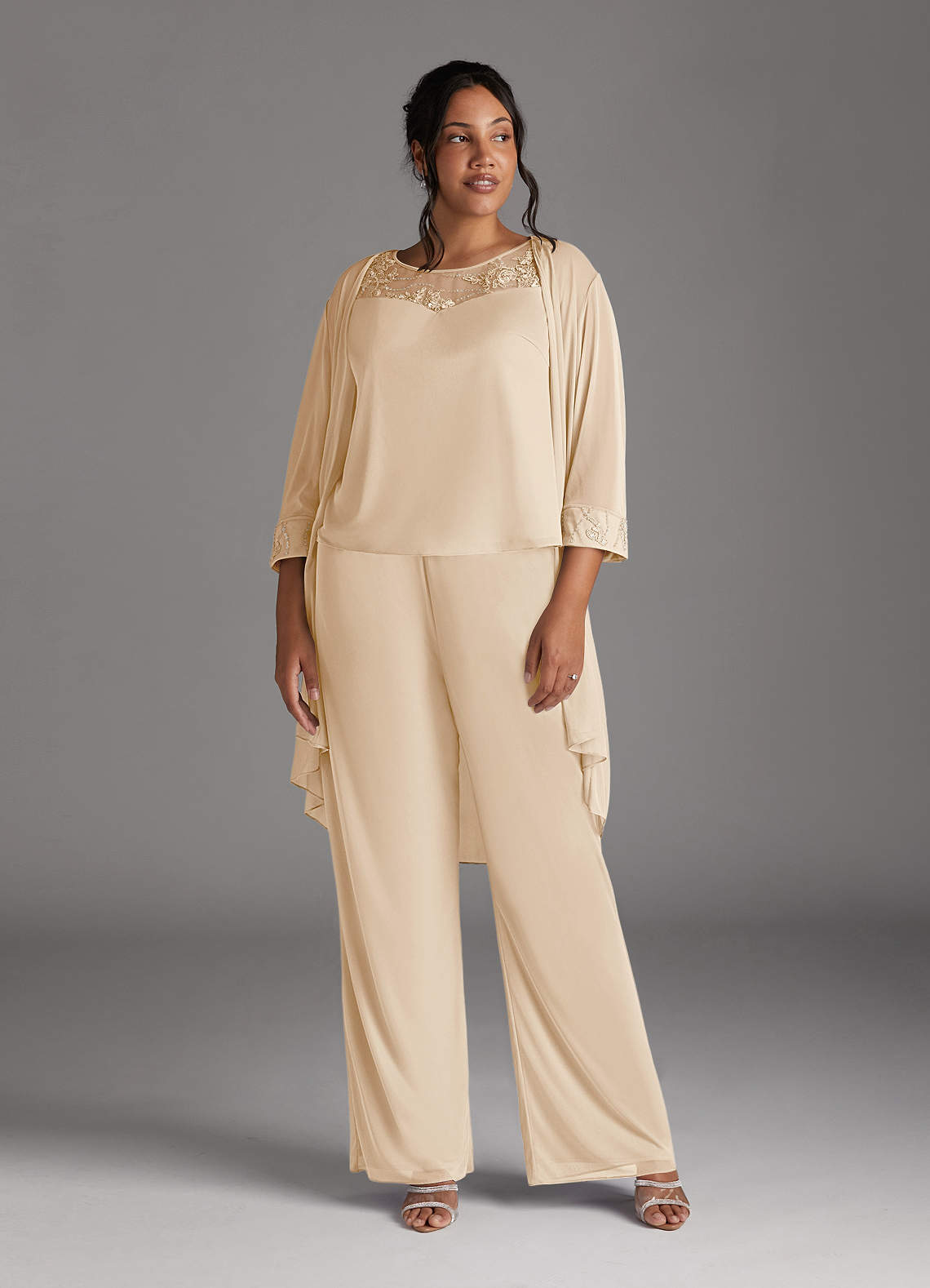 Champagne Jumpsuit/Pantsuit Scoop Mesh Dress