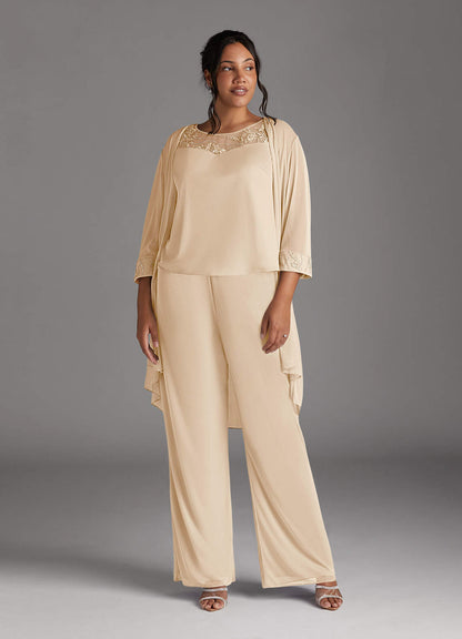 Champagne Jumpsuit/Pantsuit Scoop Mesh Dress
