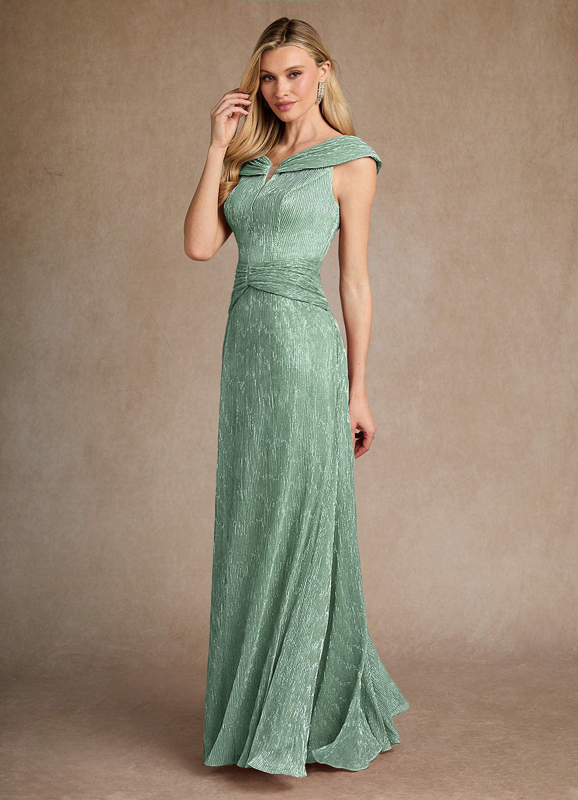 Aquamarine A-Line Pleated Metallic Mesh Dress