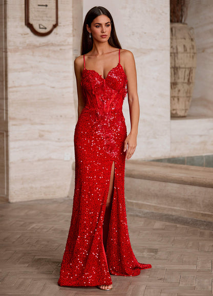 Velvetine Red Applique Sequin Prom Dress  Dress