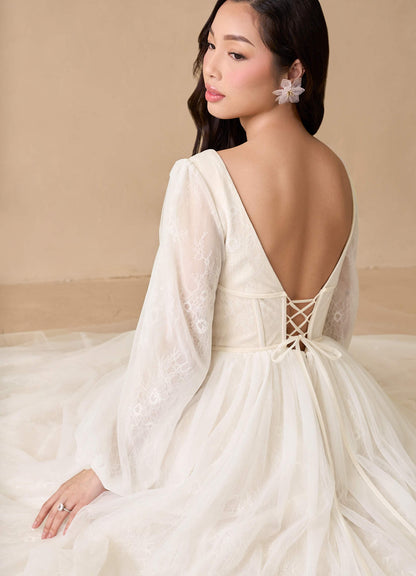 Diamond White Champagne Ball-Gown Lace Tulle Dress
