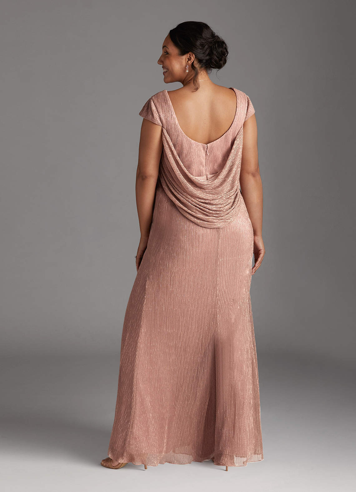 Rose Gold Mermaid V-Neck Metallic Mesh Dress