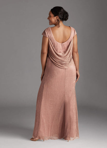 Rose Gold Mermaid V-Neck Metallic Mesh Dress