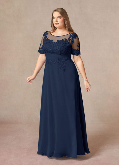 Dark Navy A-Line Lace Chiffon Dress