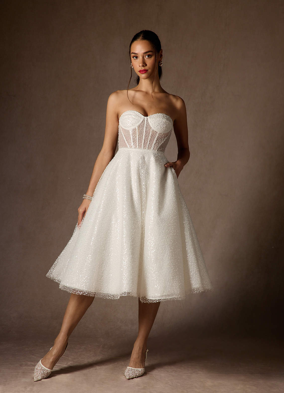 Diamond White A-Line Strapless Beading Dress