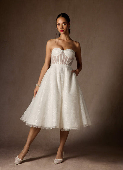 Diamond White A-Line Strapless Beading Dress
