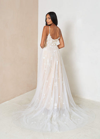 Diamond White Champagne A-Line Sequins Tulle Dress