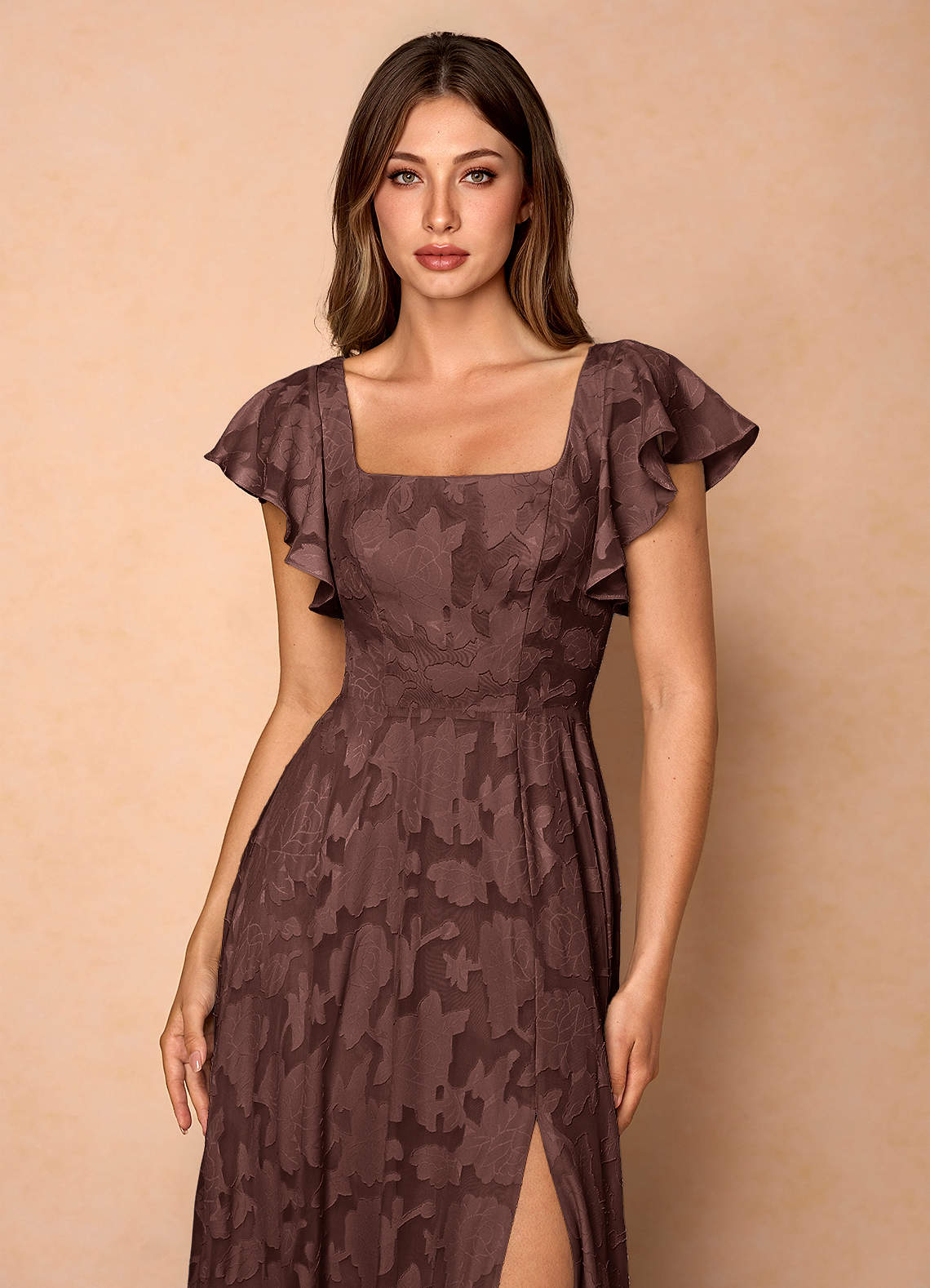 Anna Mocha Coco Ruffled Maxi Dress