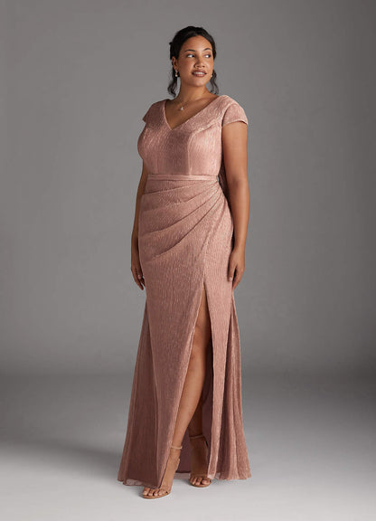 Rose Gold Mermaid V-Neck Metallic Mesh Dress