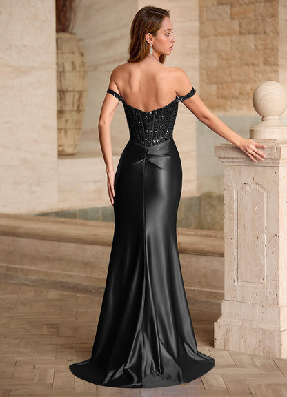 Valeria Black Velvet Sequins Corset Satin Prom Dress
