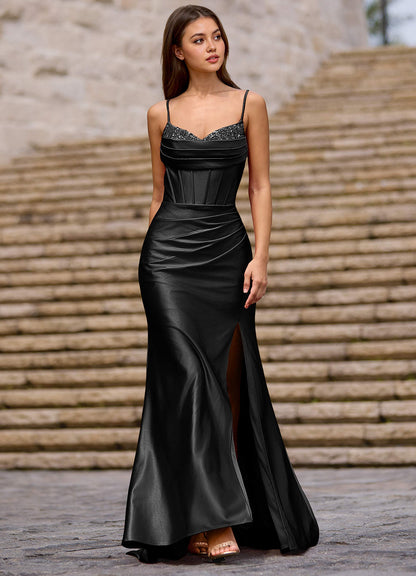 Glow Black Silk-Like Satin Prom Dress