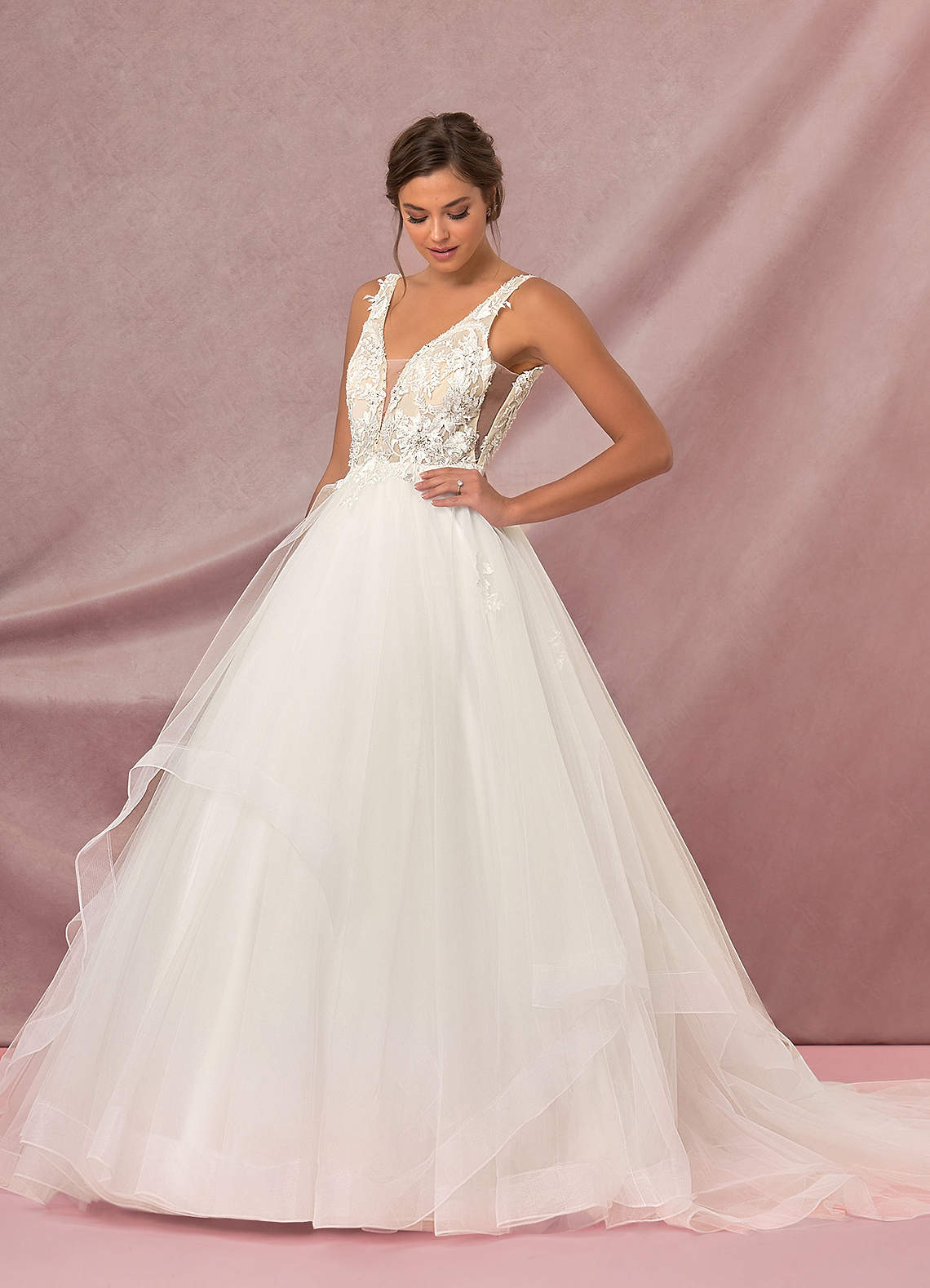 Diamond White Champagne Ball-Gown Sequins Tulle Dress