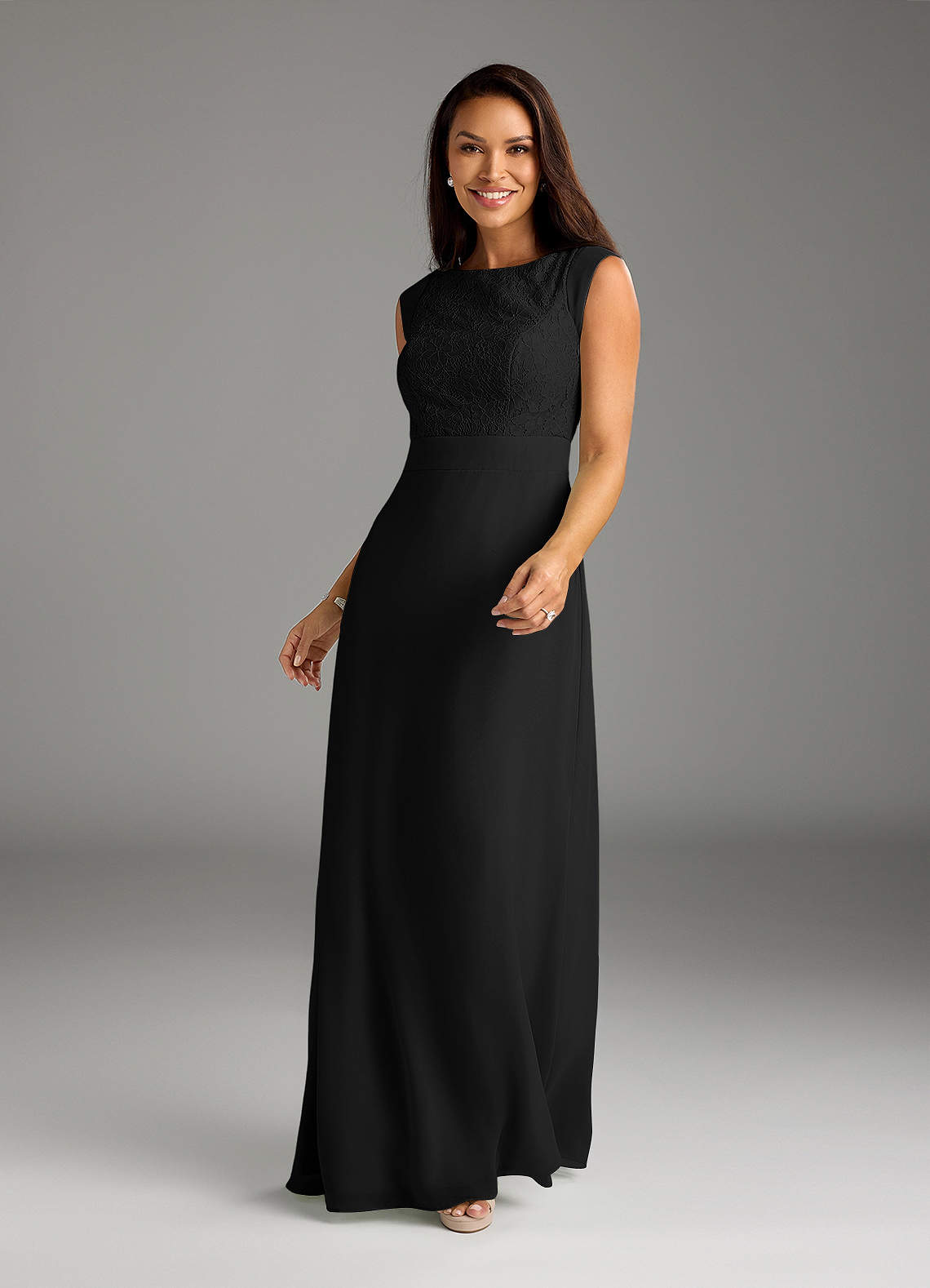 Black A-Line Lace Chiffon Dress