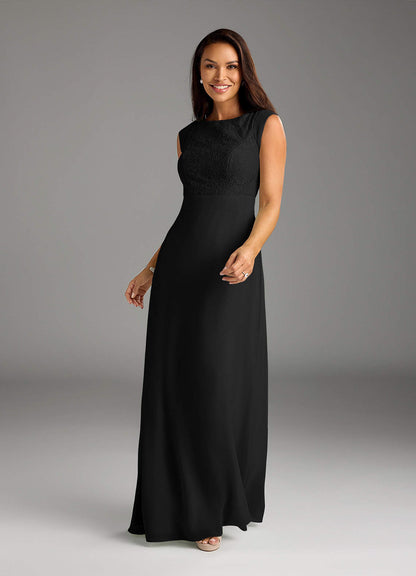 Black A-Line Lace Chiffon Dress