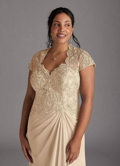 Champagne A-Line Lace Chiffon Dress