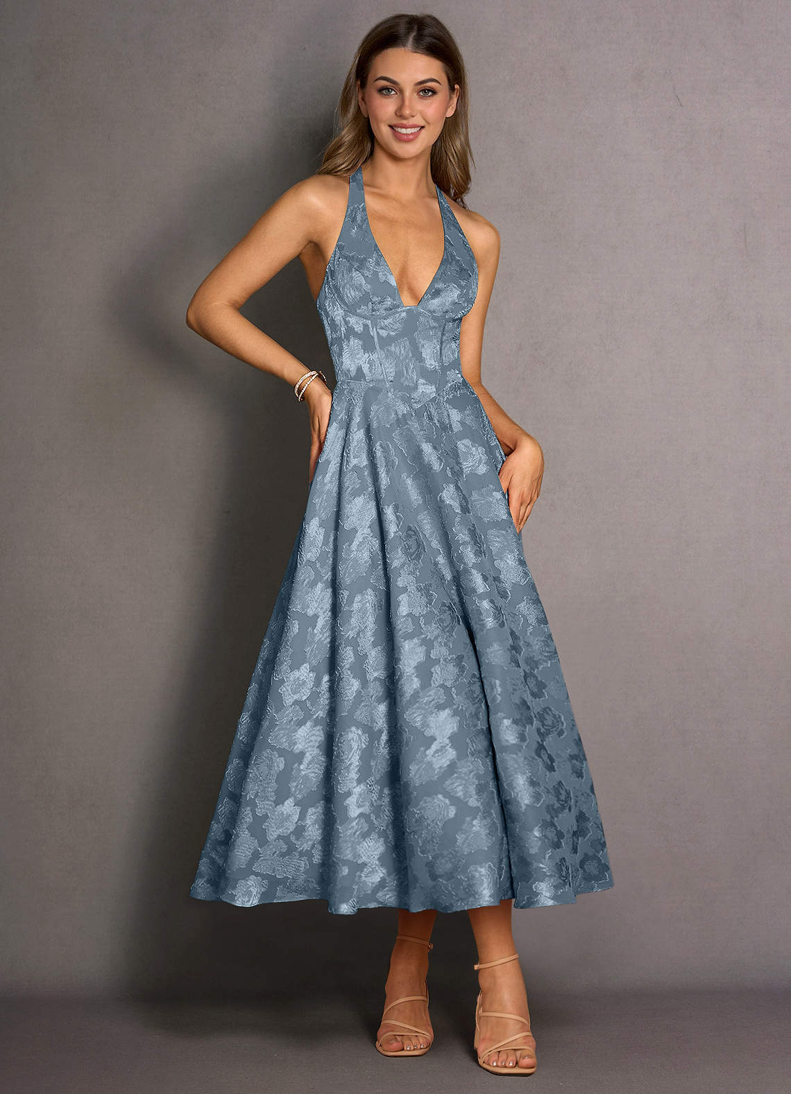 Isabeau Dusty Blue Midi Dress  Dress