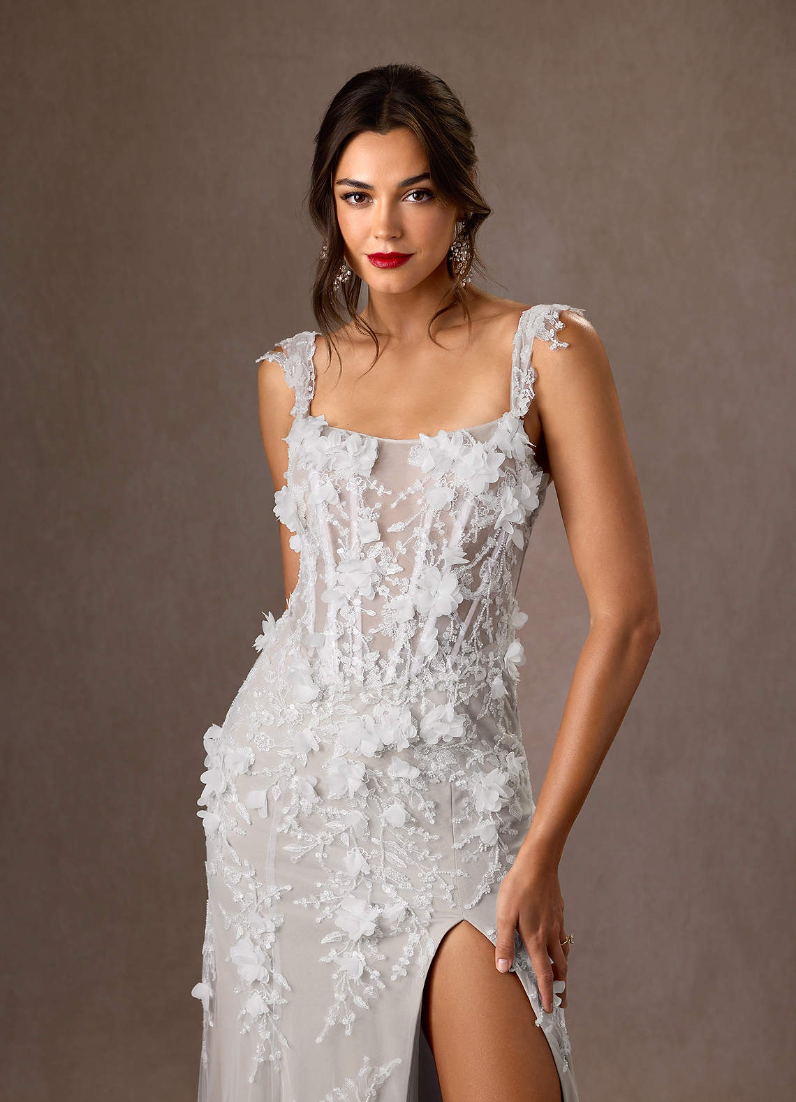 Diamond White Mermaid Strapless Lace Dress