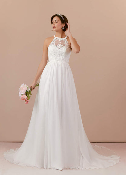 Diamond White A-Line Lace Crinkle Chiffon Dress