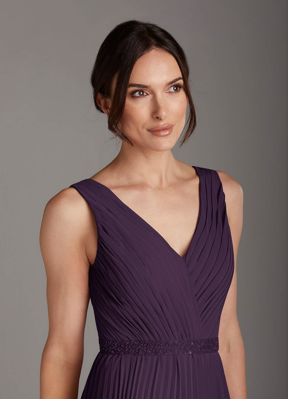 Plum A-Line Sequins Chiffon Dress