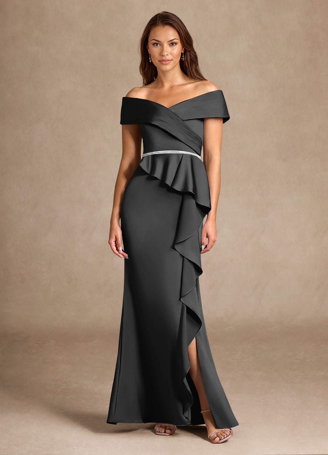 Black Mermaid Off the Shoulder Stretch Satin Dress
