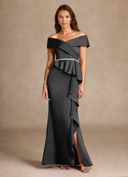 Black Mermaid Off the Shoulder Stretch Satin Dress