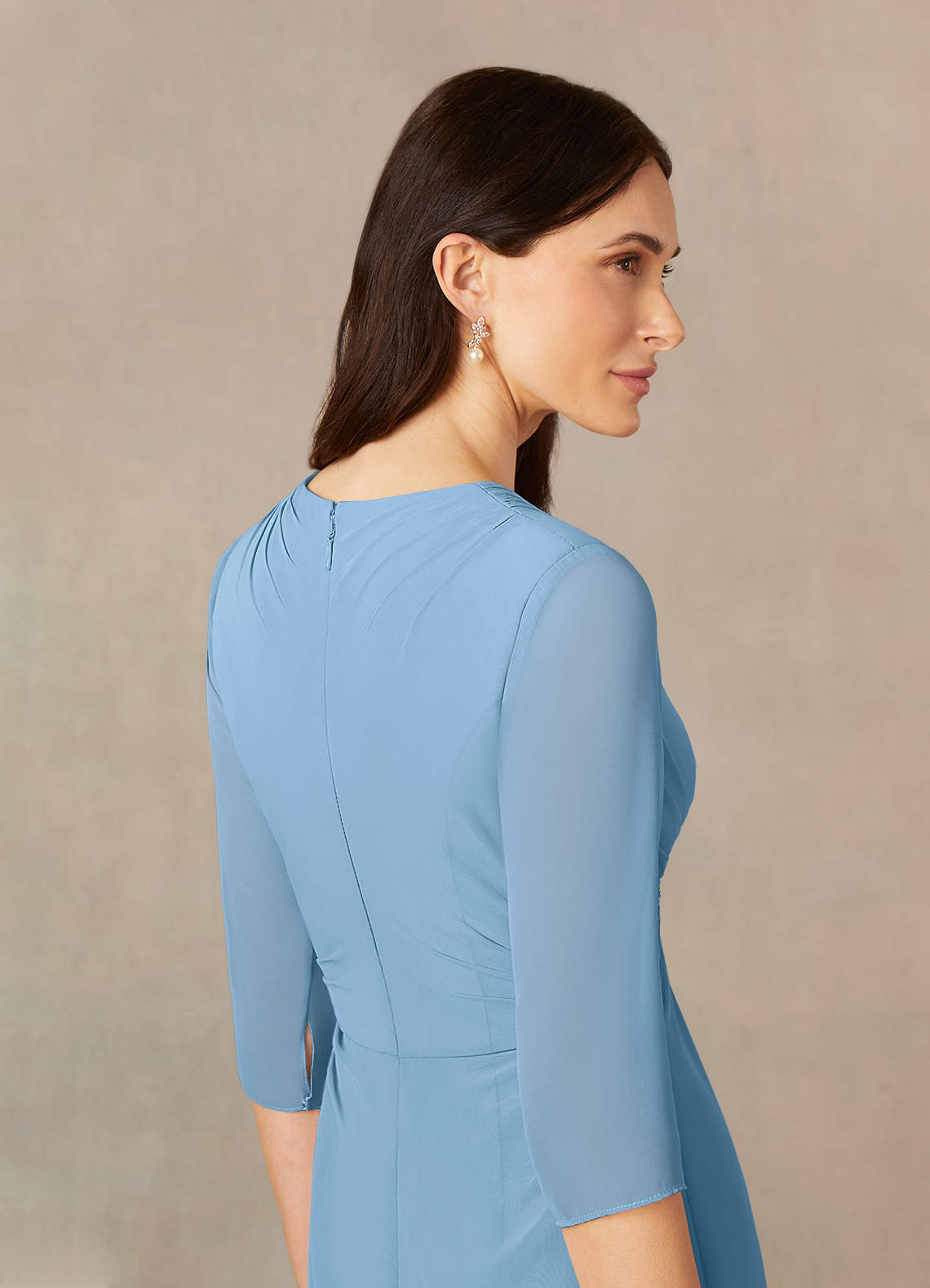 Steel Blue A-Line Sequins Chiffon Dress