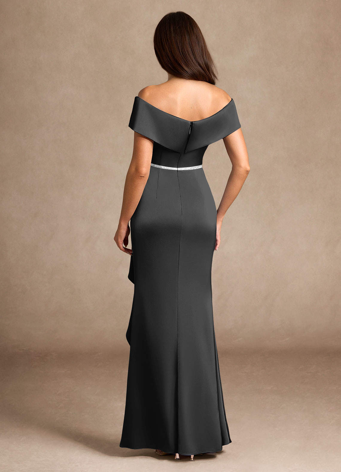 Black Mermaid Off the Shoulder Stretch Satin Dress