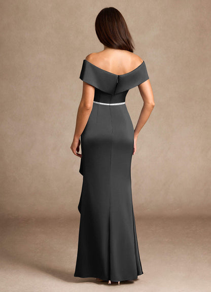 Black Mermaid Off the Shoulder Stretch Satin Dress