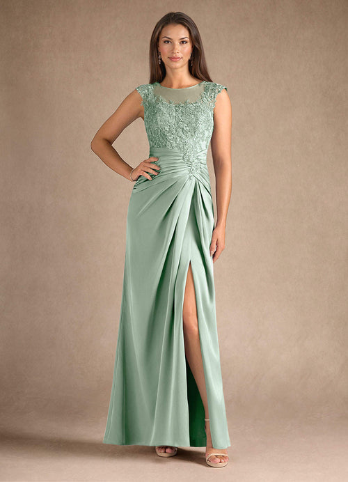 Agave Sheath Pleated Stretch Satin Dress