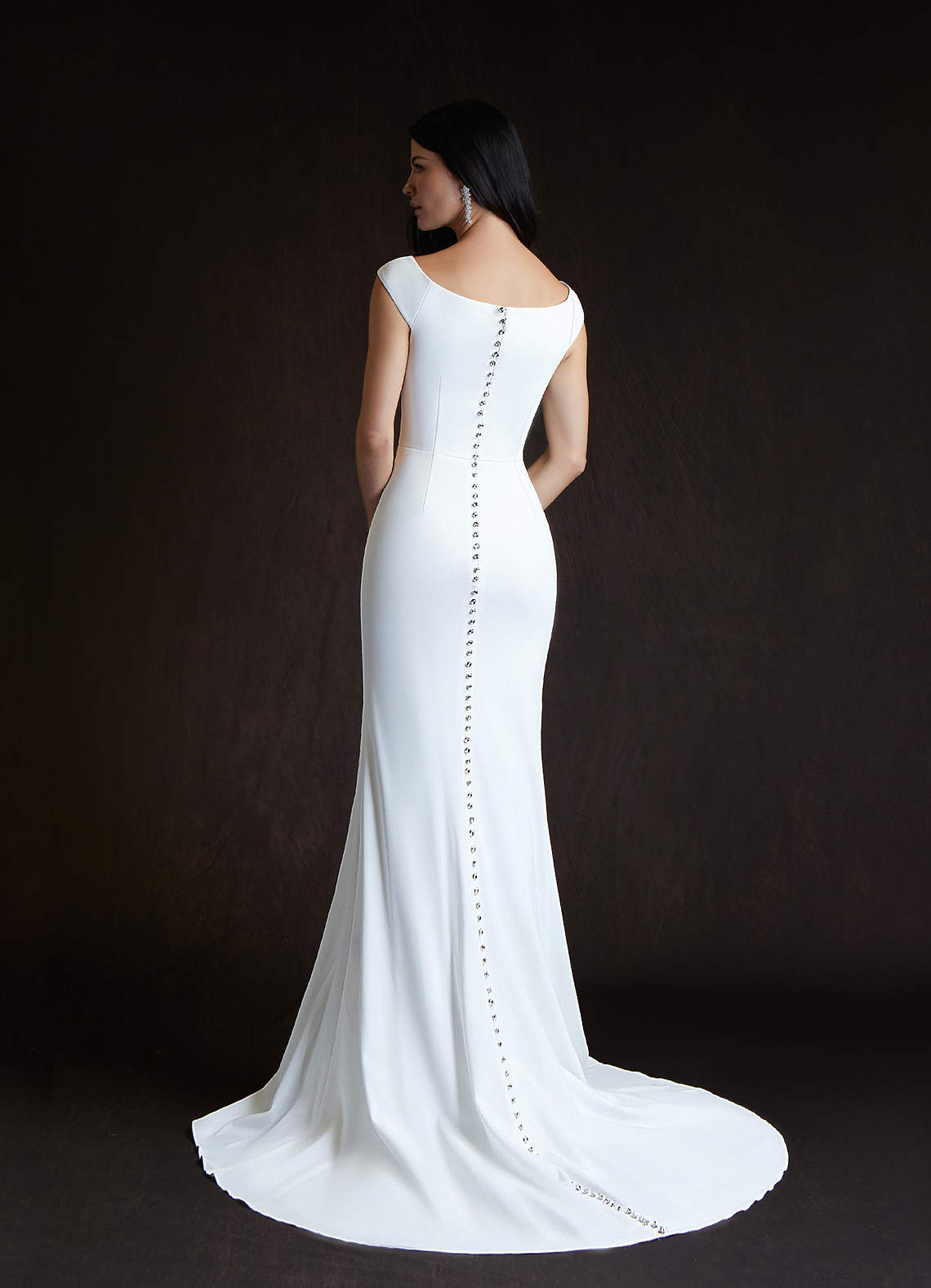 Diamond White Mermaid Bateau Neckline Stretch Crepe Dress