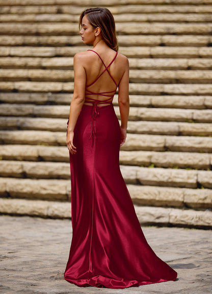 Luminous Wine Column Satin Prom Dress  Dress