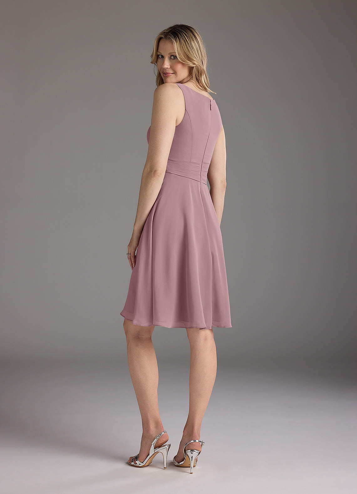 Dusty Rose A-Line Scoop Pleated Chiffon Dress