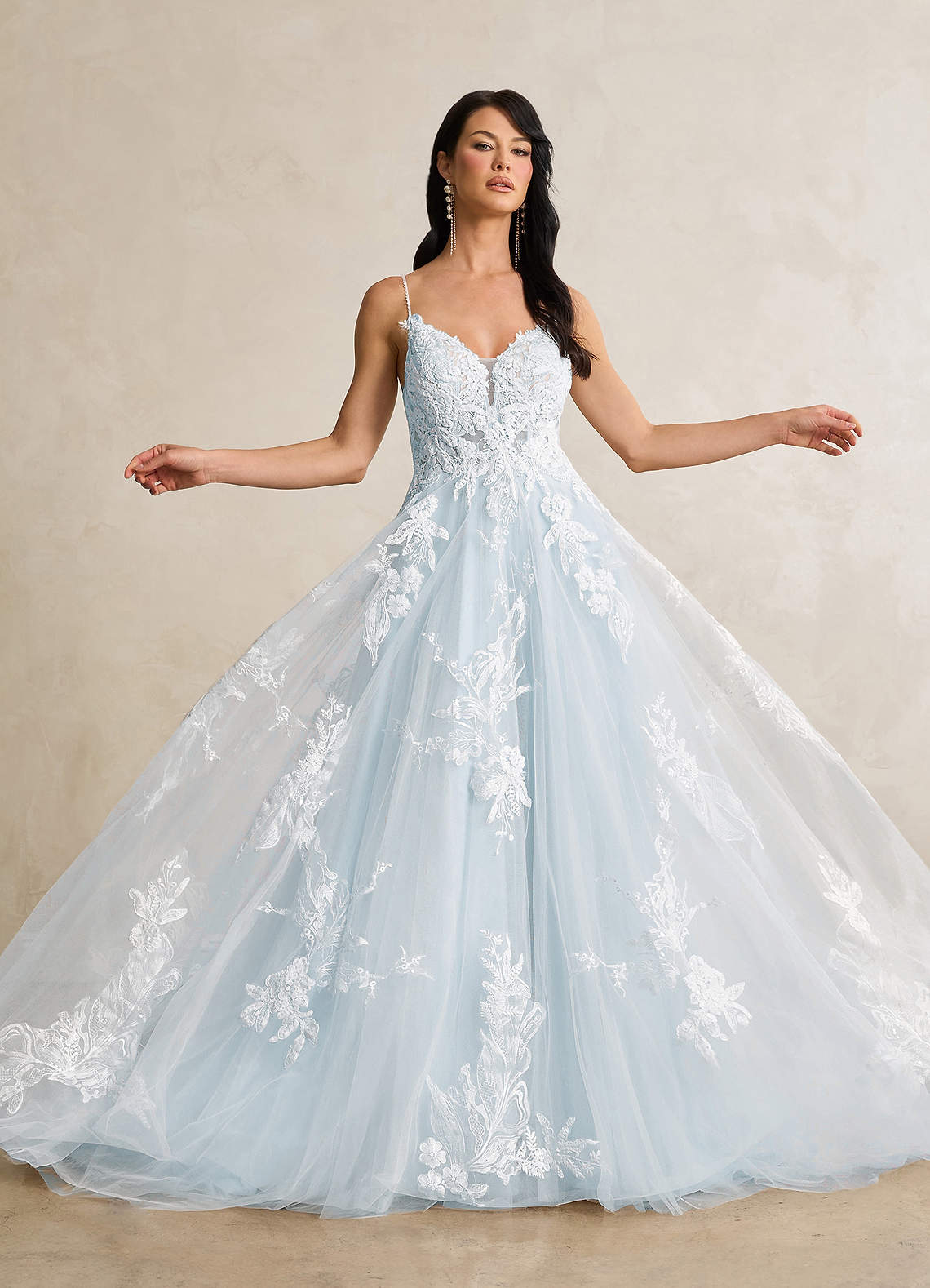 Misty Blue A-Line V-Neck Sequins Tulle Dress