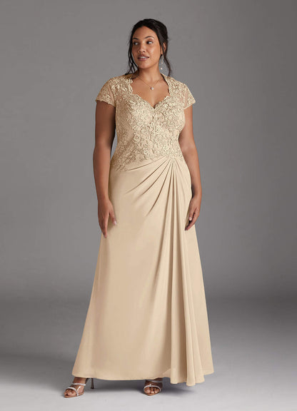 Champagne A-Line Lace Chiffon Dress
