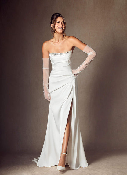 Diamond White Mermaid Strapless Stretch Satin Dress