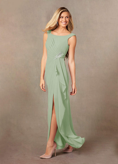 Dusty Sage A-Line Pleated Chiffon Dress