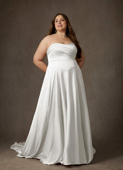 Diamond White A-Line Strapless Stretch Satin Dress