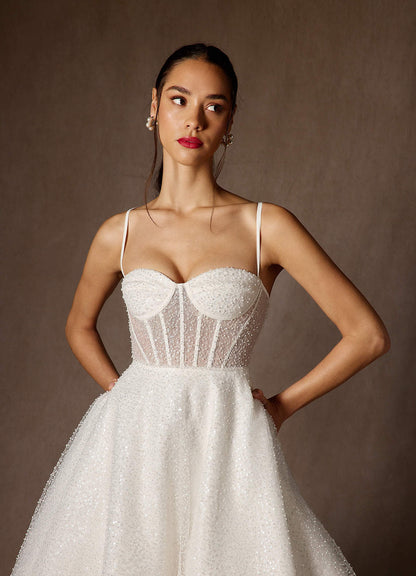 Diamond White A-Line Strapless Beading Dress