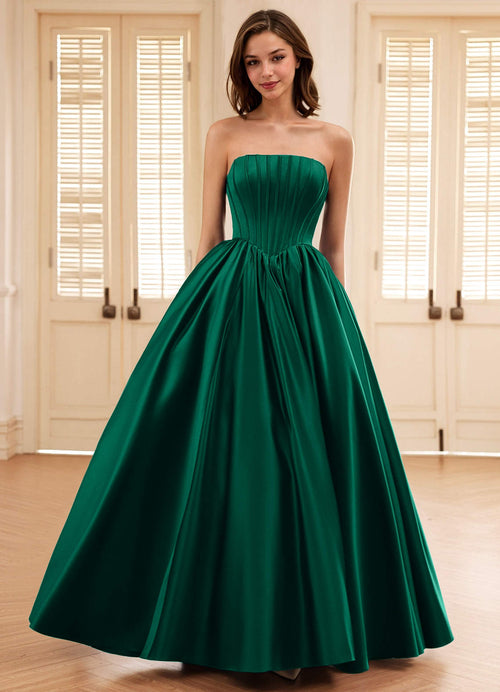 Seraphina Dark Green A-Line Boned Corset Satin Prom Dress