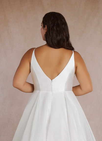 Diamond White A-Line V-Neck Mikado Dress