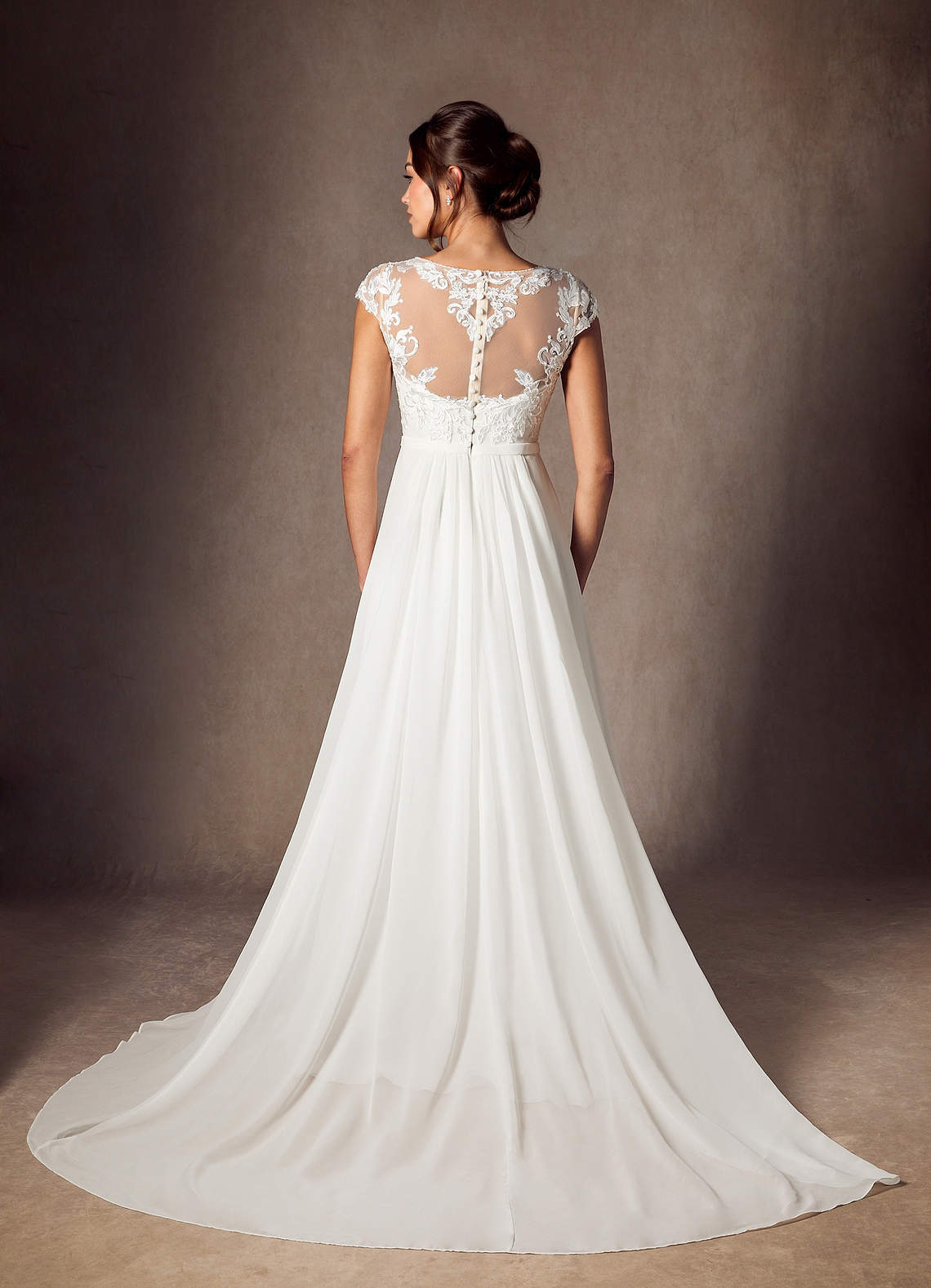 Diamond White A-Line Scoop Sequins Chiffon Dress