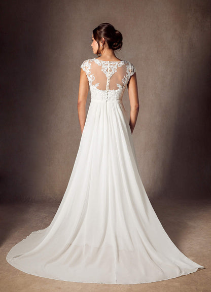 Diamond White A-Line Scoop Sequins Chiffon Dress