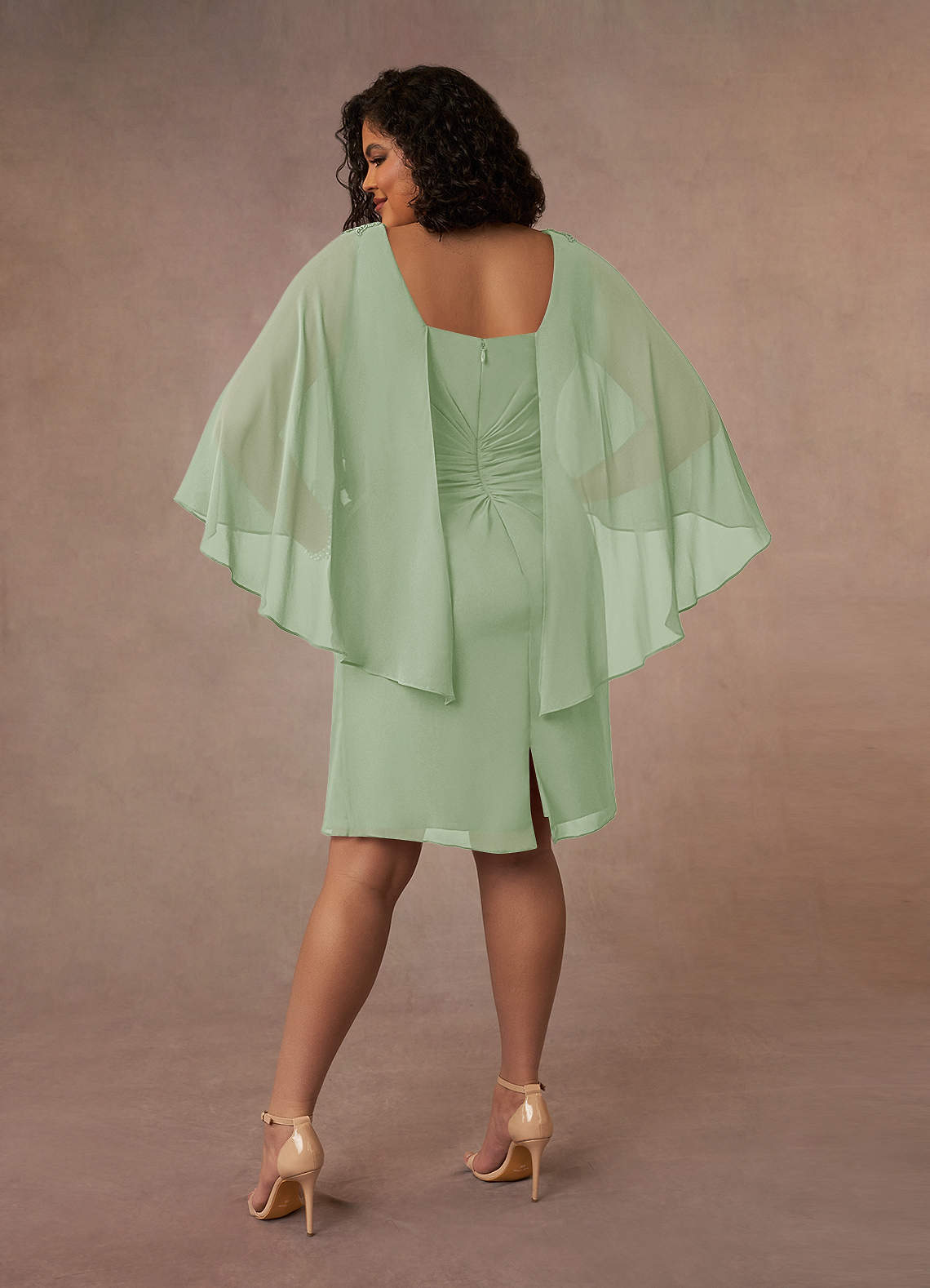 Dusty Sage Sheath Scoop Pleated Chiffon Dress