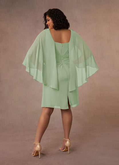 Dusty Sage Sheath Scoop Pleated Chiffon Dress