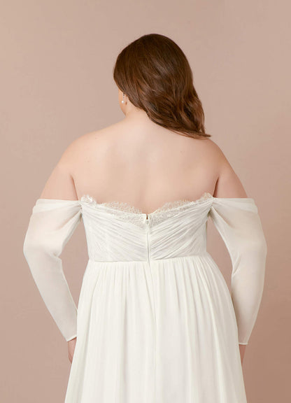 Cream A-Line Sweetheart lace Chiffon Dress