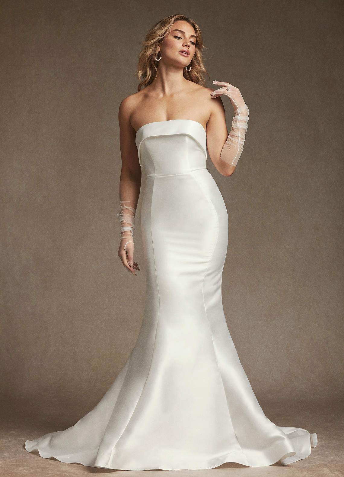 Diamond White Mermaid Strapless Mikado Dress
