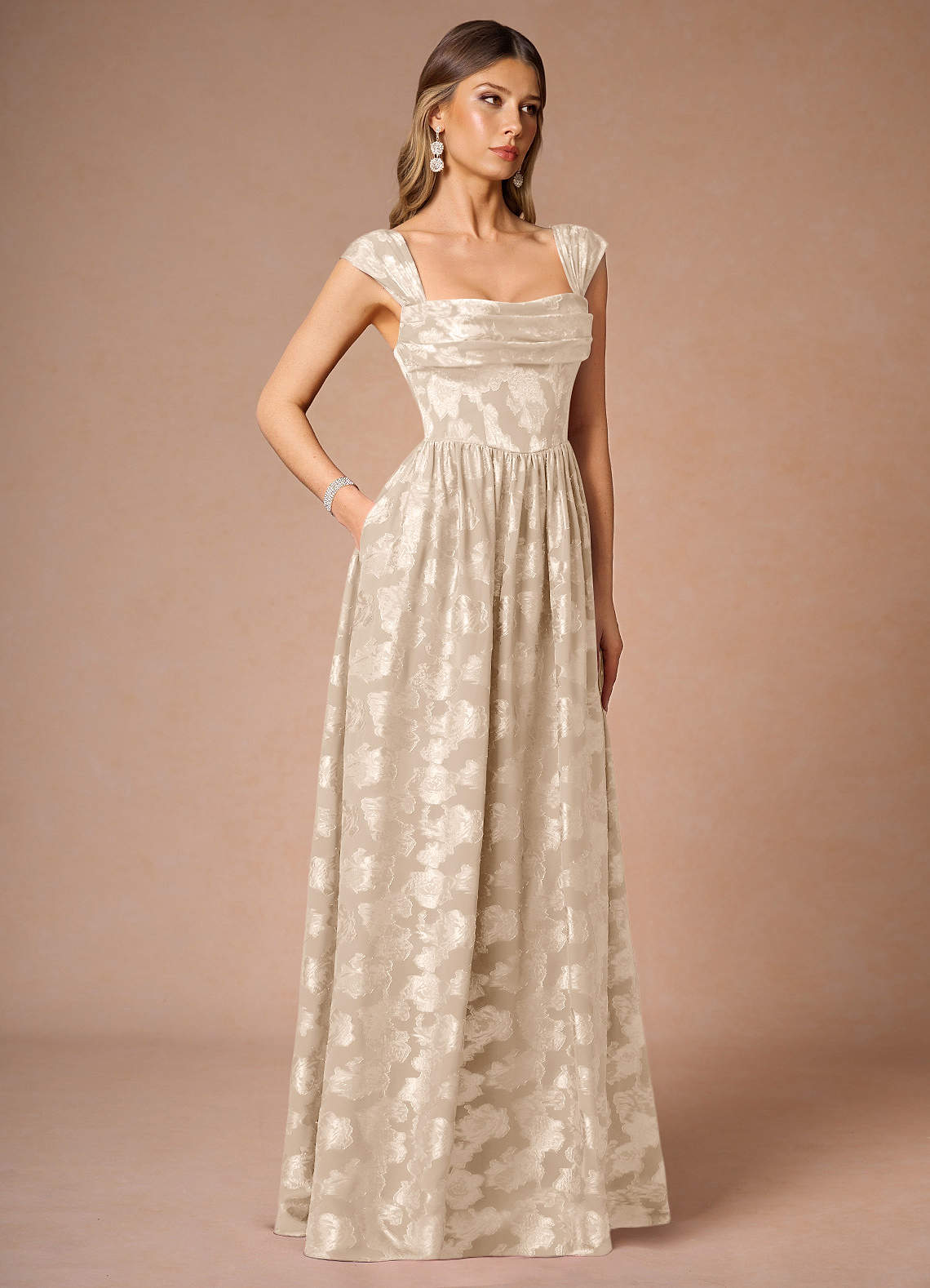 Hazel Cream Pleated Maxi Dress
