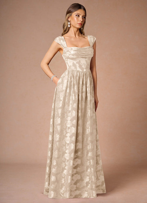Hazel Cream Pleated Maxi Dress