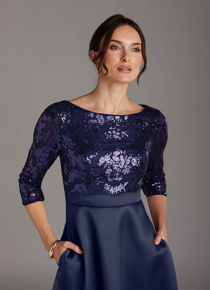 Dark Navy A-Line Sequins Dress
