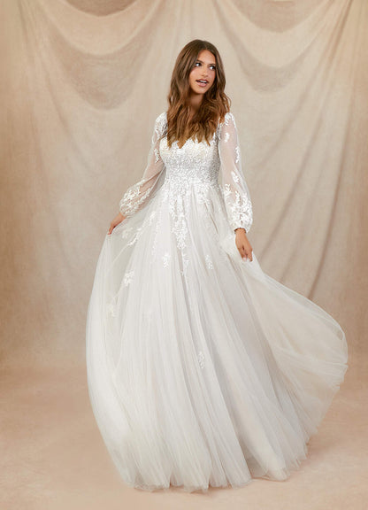 Diamond White A-Line V-Neck Tulle Dress